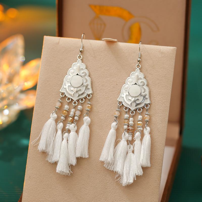 Ethnic Bohemian Tassel Earrings For Women Geometric Enamel Crystal Beads Handmade Long Vintage Female Drop Dangle Earrings Gift