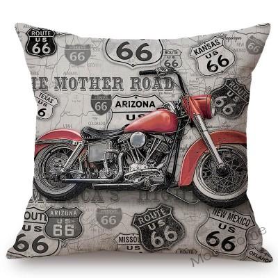 Classic Us Route 66 Vintage Motorcycle Poster Art Home Decorative Pillow Cover Retro American Style Cotton Linen Cushion Covers