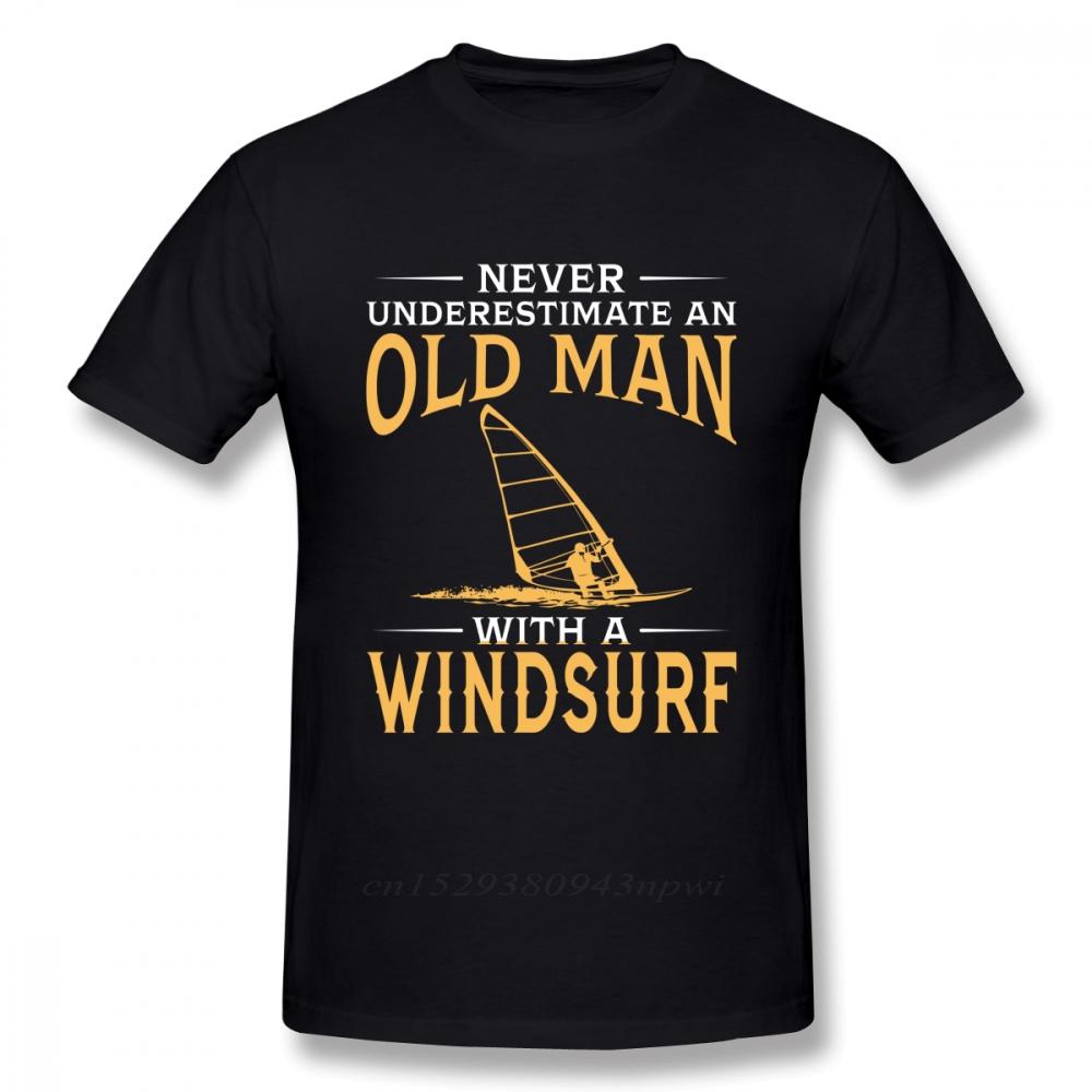 Never Underestimate An Old Man With A Windsurf T Shirt Boy Vintage TShirt Fashion New Arrival Casual