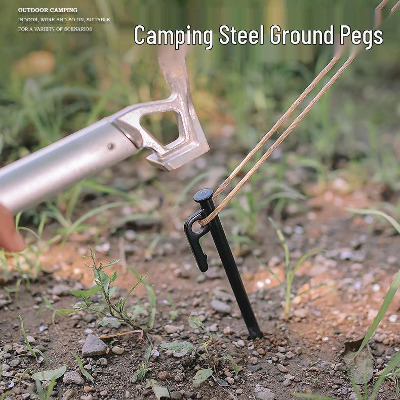 Outdoor Camping Carbon Steel Tent Peg Set – Windproof Ground Anchors for Beach and Canopy Fixing