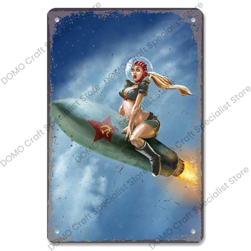 Metallplatta för flickor i interiör från Pinup-postern