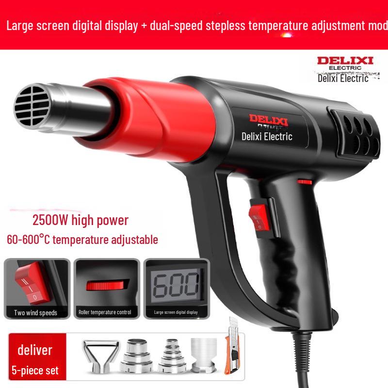 Delixi Electric Digital Display High-Power Hot Air Gun for Temperature Control & Film Shrinking.
