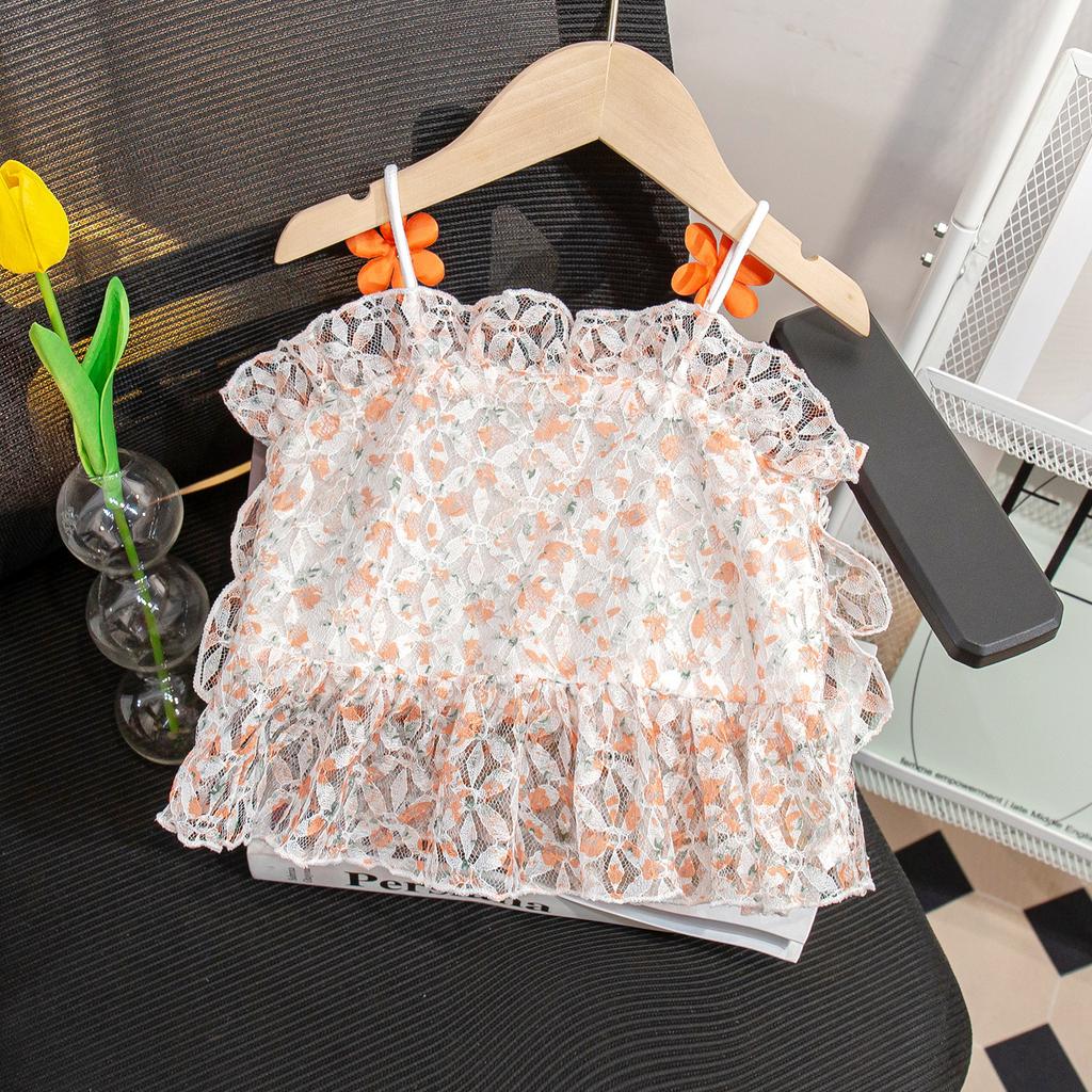 Girls Summer Floral Camisole Thin Breathable Ruffle Sleeveless Top Baby Cool Fashion Vest