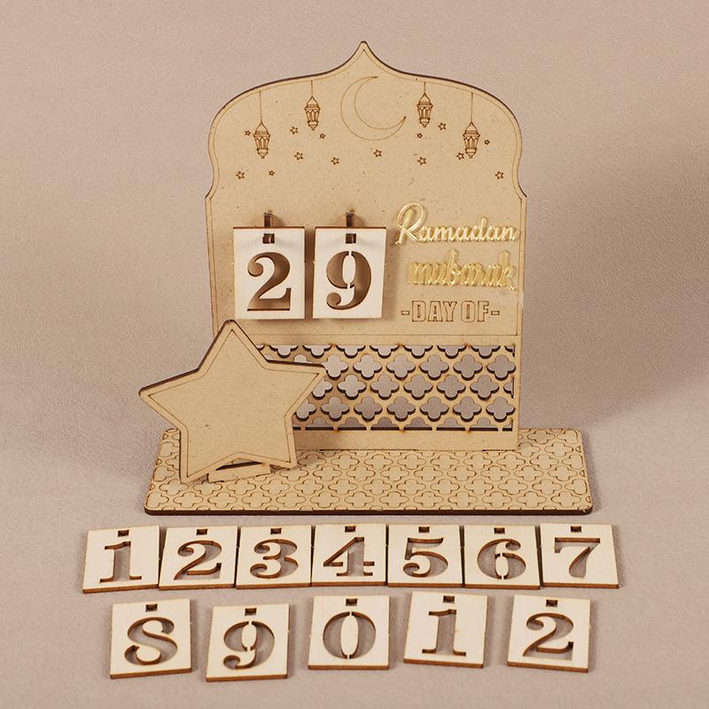 Ramadan Countdown Advent Calendar Eid Mubarak Wooden Ornaments Muslim Party Supplies 2025 Ramadan Home Decoration Accessories