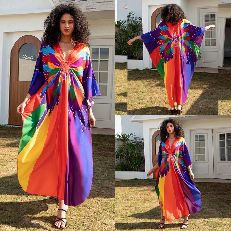 European & American Plus Size Printed Beach Cover-up Dress