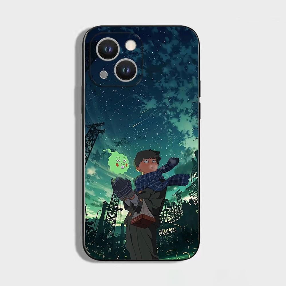 Mob Psycho 100 Cartoon Phone Case For iPhone 16,15,14,13,12,11 Plus,Pro Max,XS,X,XR,SE,Mini,8,7,Soft Silicone Black Cover