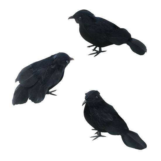 Halloween Black Crow Decoration Realistic Feathered Crow Prop Artificial Fake Raven Birds for Yard Tree Garden Patio Indoor Outdoor