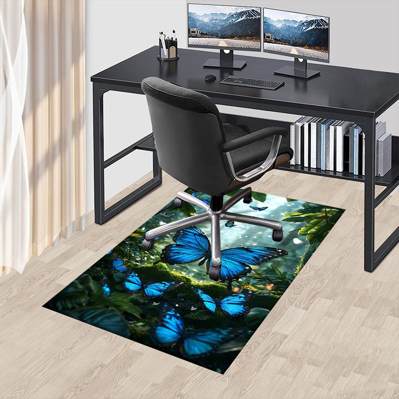 1PC Blue Butterflies Forest Extra Large Non Slip Floor Carpet, Office, Family, Bedroom, Large Area Rug Indoor Rugs, Vibrant Colors