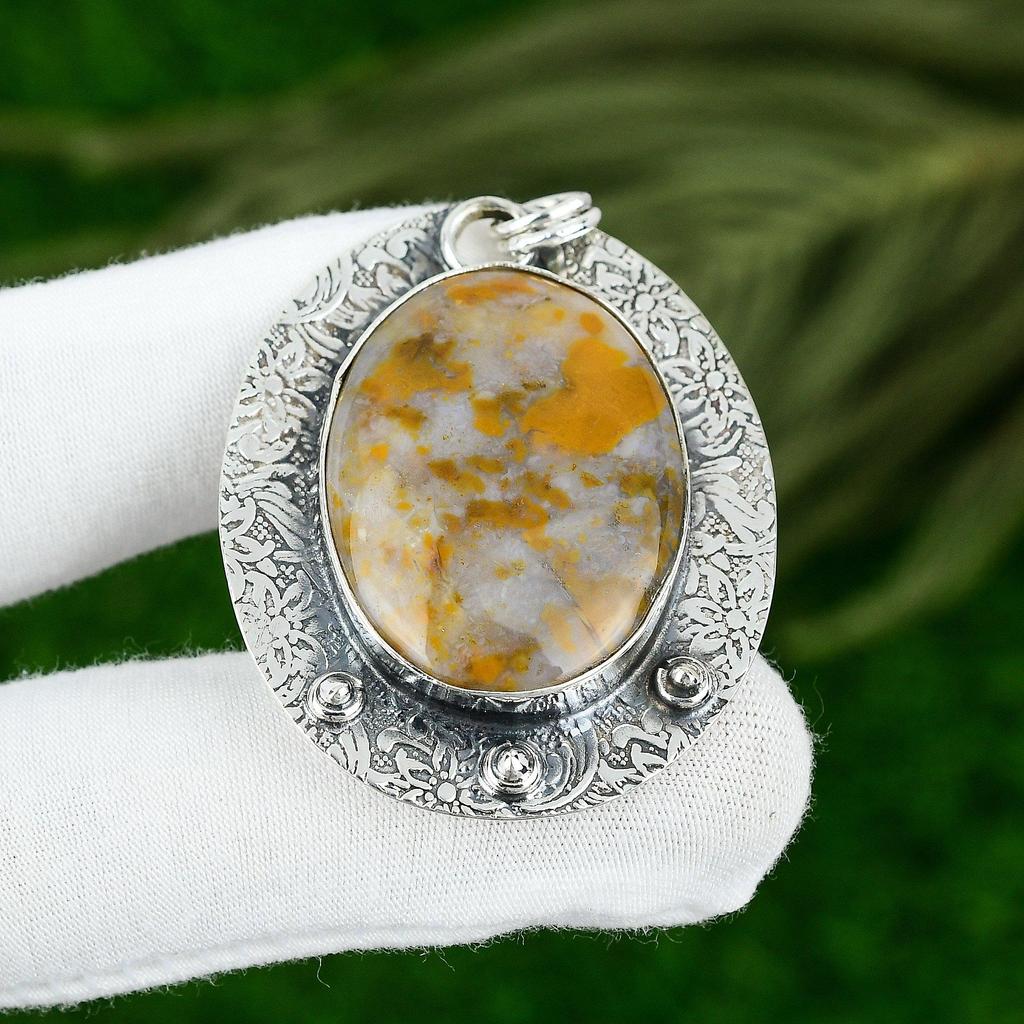 Oval Natural Polka Dot Agate Trendy Daughter Boho Unique Pendant Sterling Silver