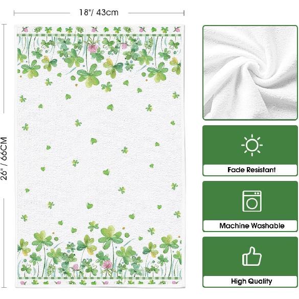 Artoid Mode Beige Shamrock Flower Heart St. Patrick's Day Kitchen Towels Dish Towels, 18x26 Inch Farmhouse Spring Decoration Hand Towels Set of 2