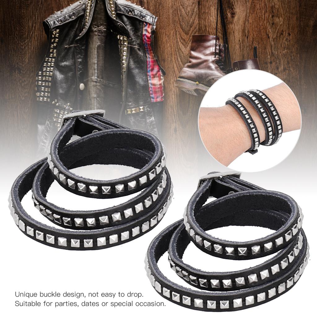 2pcs   Rivet Bracelet,   Artificial Lther Wrist Wrap with Unique Buckle Design for Parties Dates Gifts