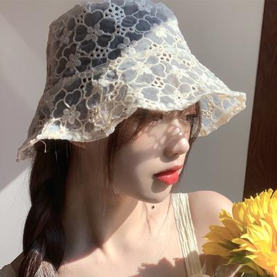 Summer New Hollow Lace Bucket Hat Women Versatile Cute Little Flower Pot Hat Internet Celebrity Sun Hat