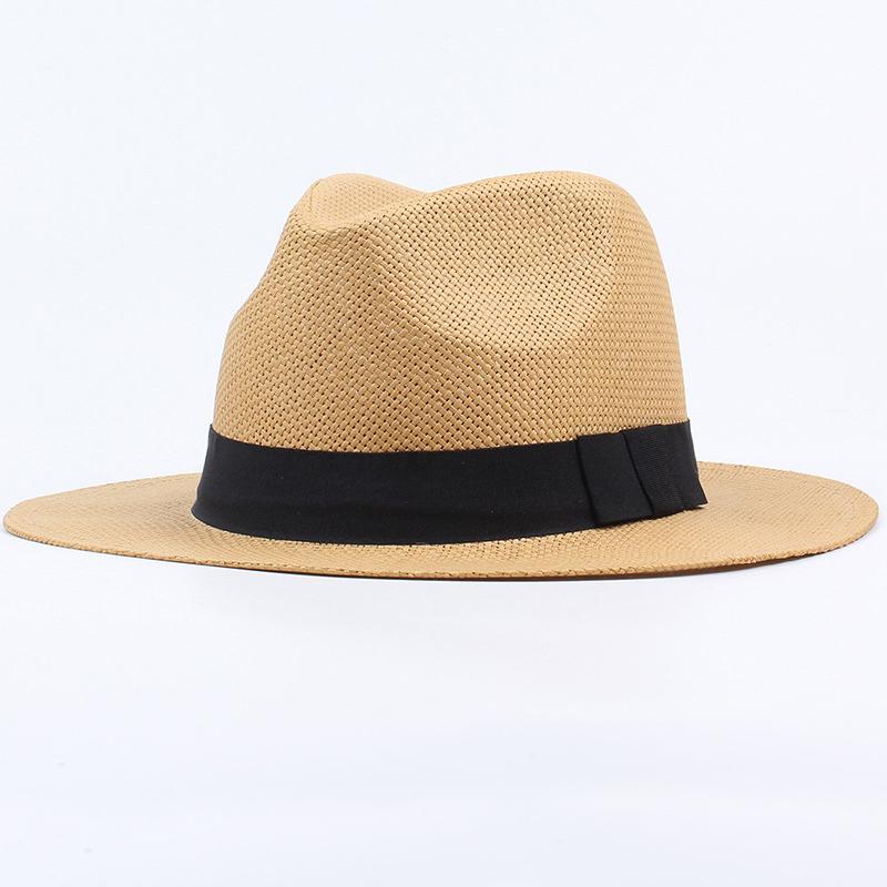 HT3090 New Summer Beach Hat Men Women Black Band Straw Hat Flat Brim Fedoras Panama Hat Male Female Wide Brim Sun Hat Beach Cap