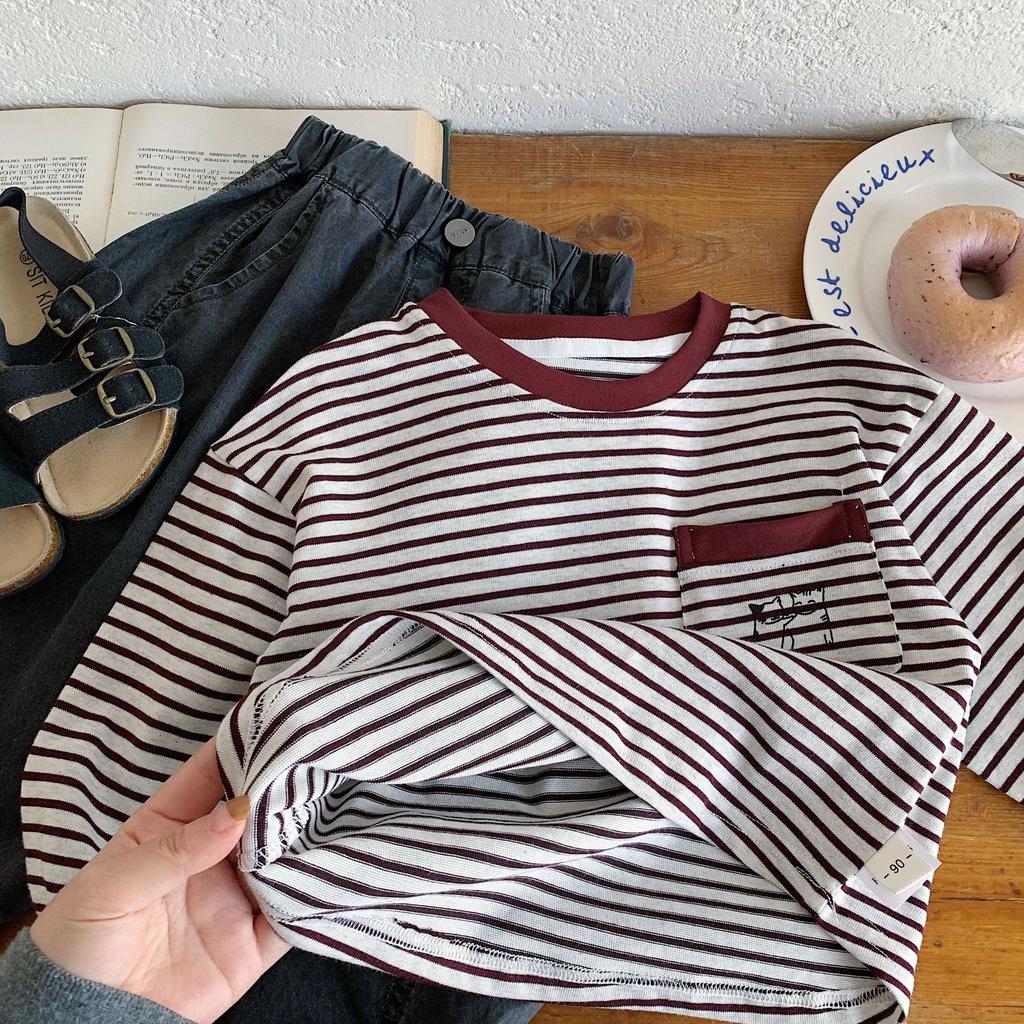 Boys' T-Shirt Autumn New Children'S Striped Crew Neck Long Sleeve Pullover Medium And Small Children'S Versatile Children'S Clothing A