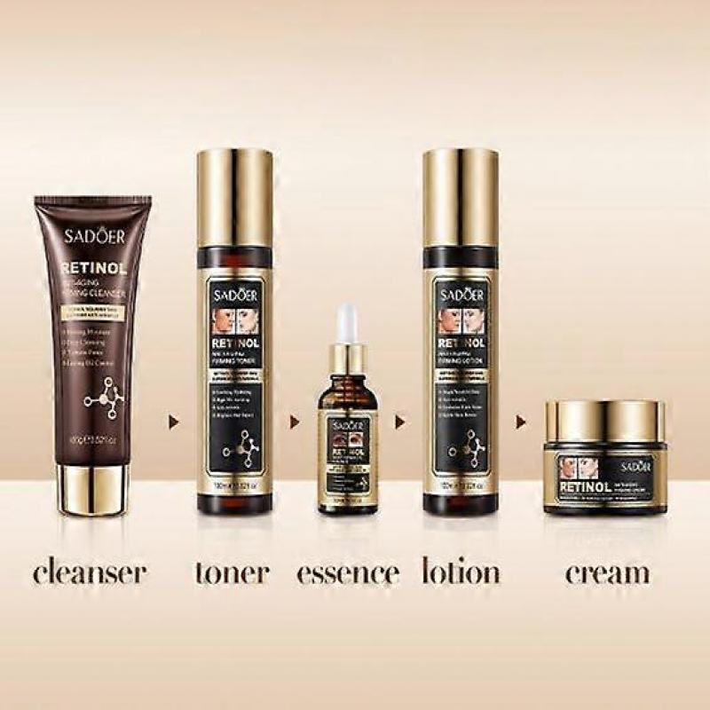 Retinol Skin Care Set Include: Cleanser+Toner+Essence+Lotion+Cream, Oil Control, Hydrating, Refining, Radiant Skin, Valentine's Day Gift Set