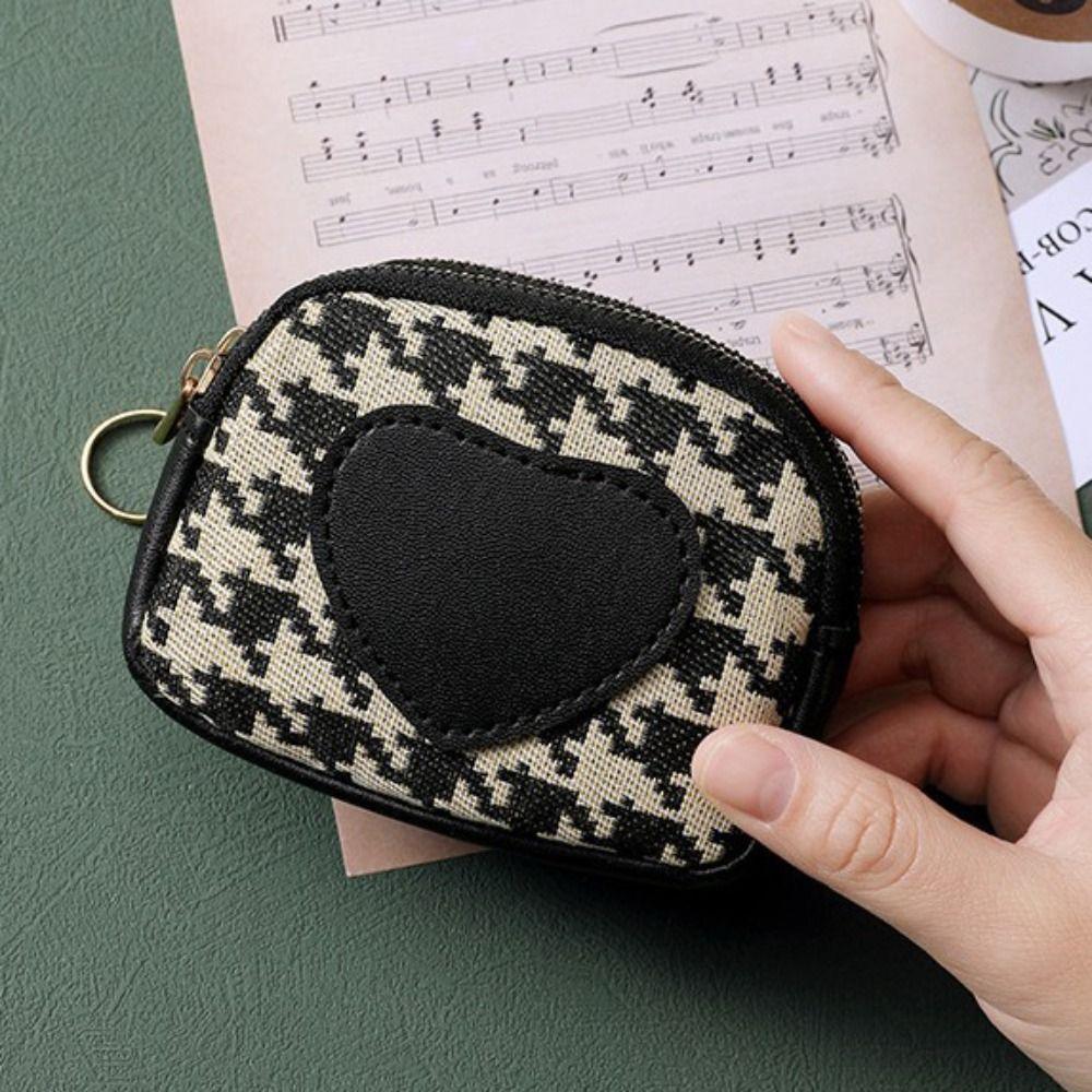 Druck Canvas Münzbeutel Pu Leder Kurzes Portemonnaie Tragbar Hahnentritt Reißverschluss Tasche Outdoor