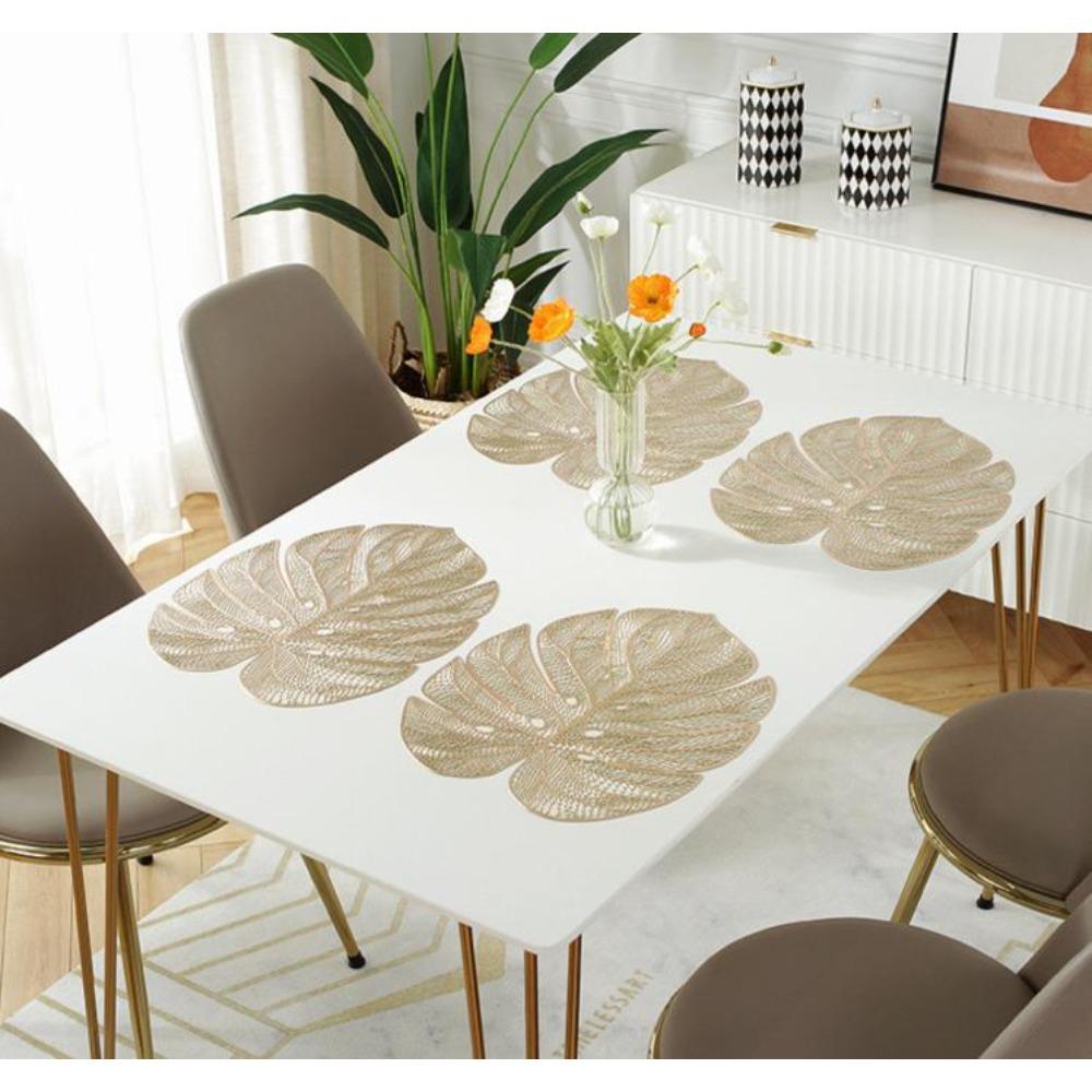 4pcs Green Leaf Shaped Vinyl Meal Mat Suitable For Dining Table Plastic Green Meal Mat Suitable For Wedding Annual Table Decoration Mat