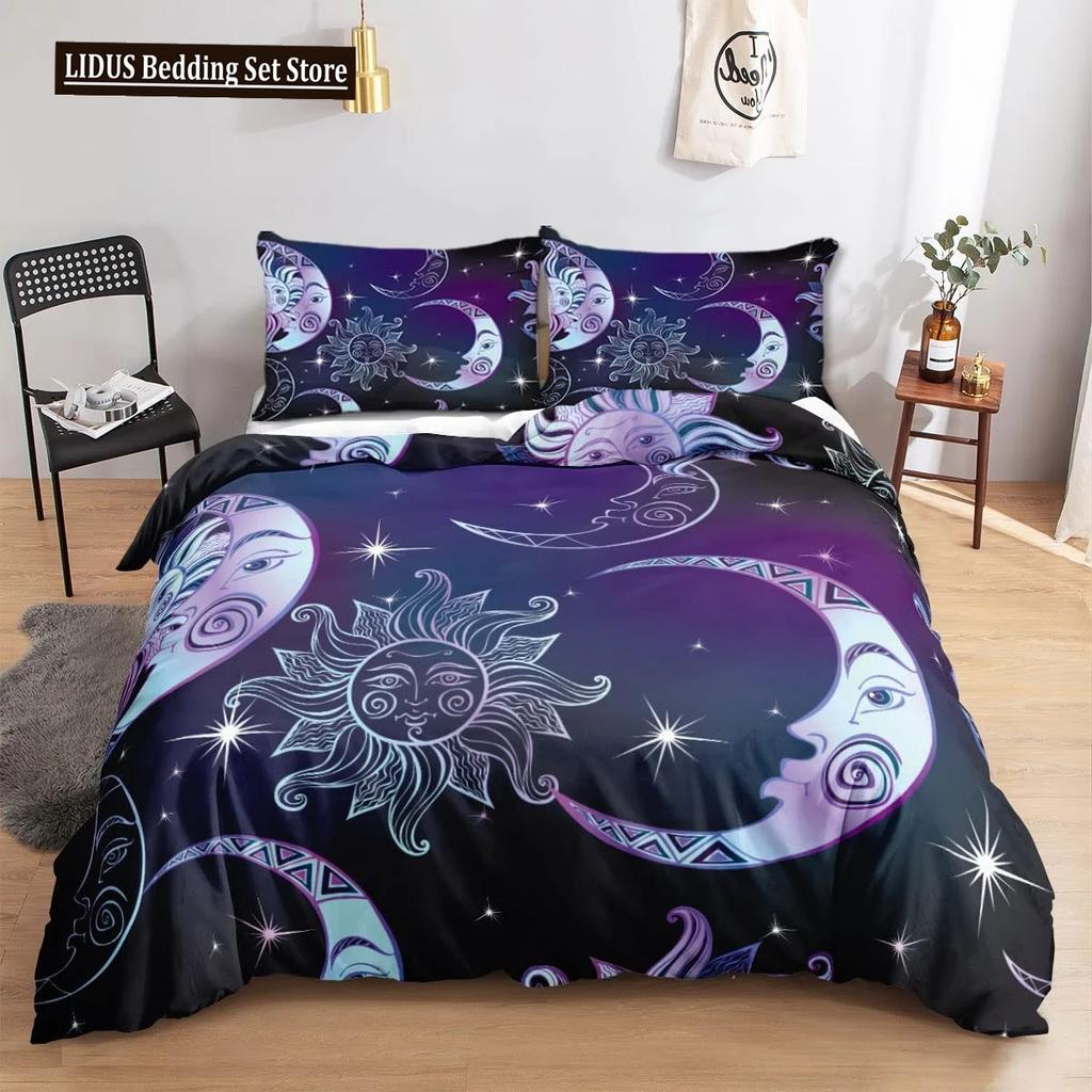 Zestaw poszwy na kołdrę Złote Słońce i Księżyc Boho Tajemniczy Kolor Dekoracja Domu Zestaw Pościeli Dorośli Prezenty Z Zamkiem Błyskawicznym Dekoracyjny Pokrowiec na Kołdrę