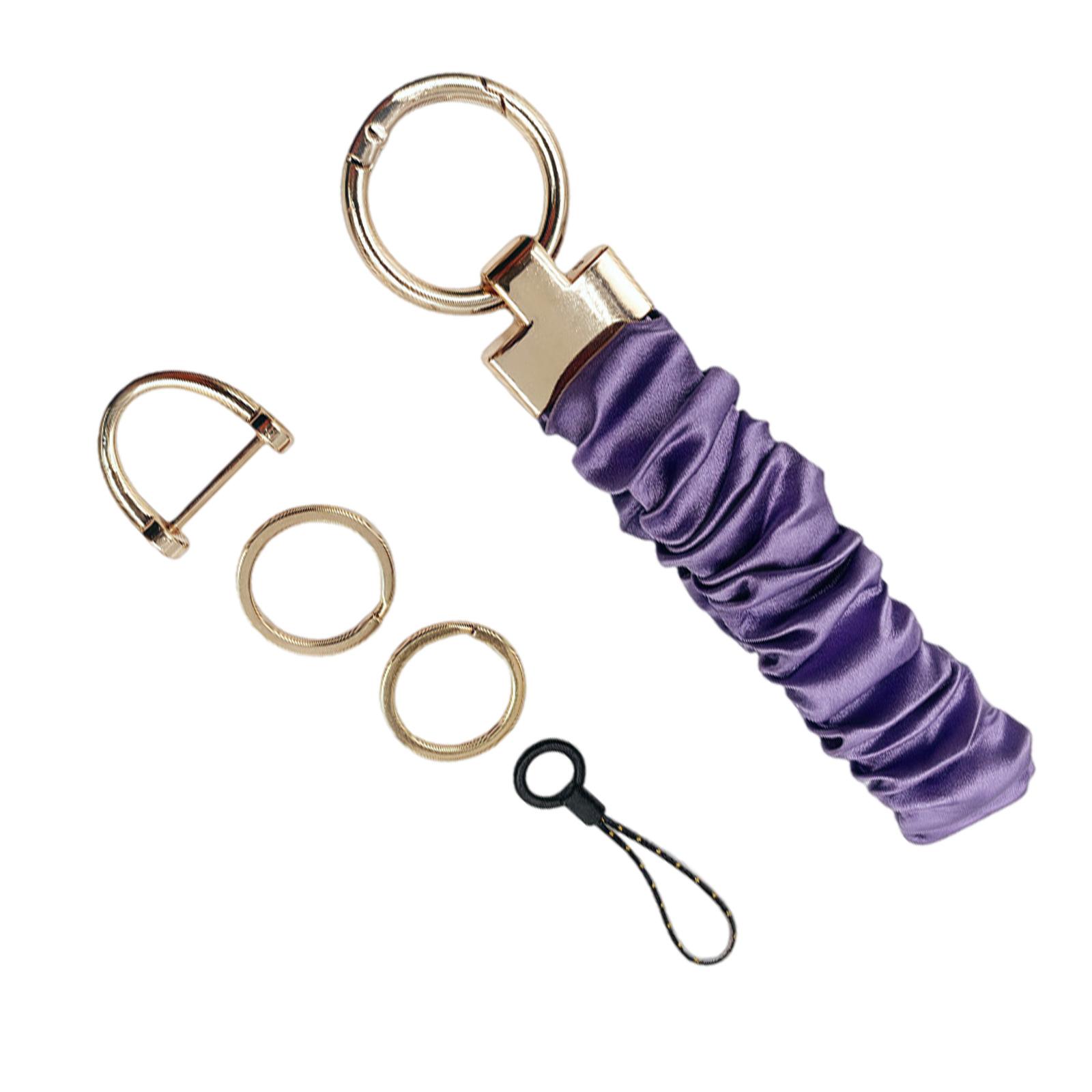 

Многофункциональный брелок из цинкового сплава, резинка для волос, ремешок для телефона со стильным тканевым скрабчи для волос, держатель для ключей для повседневного ношения фиолетовый