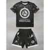 2026 New Summer Men Kid United World Wrestling Sportswear Set Short Sleeve T Shirt and Shorts for MMA Training Lightweight