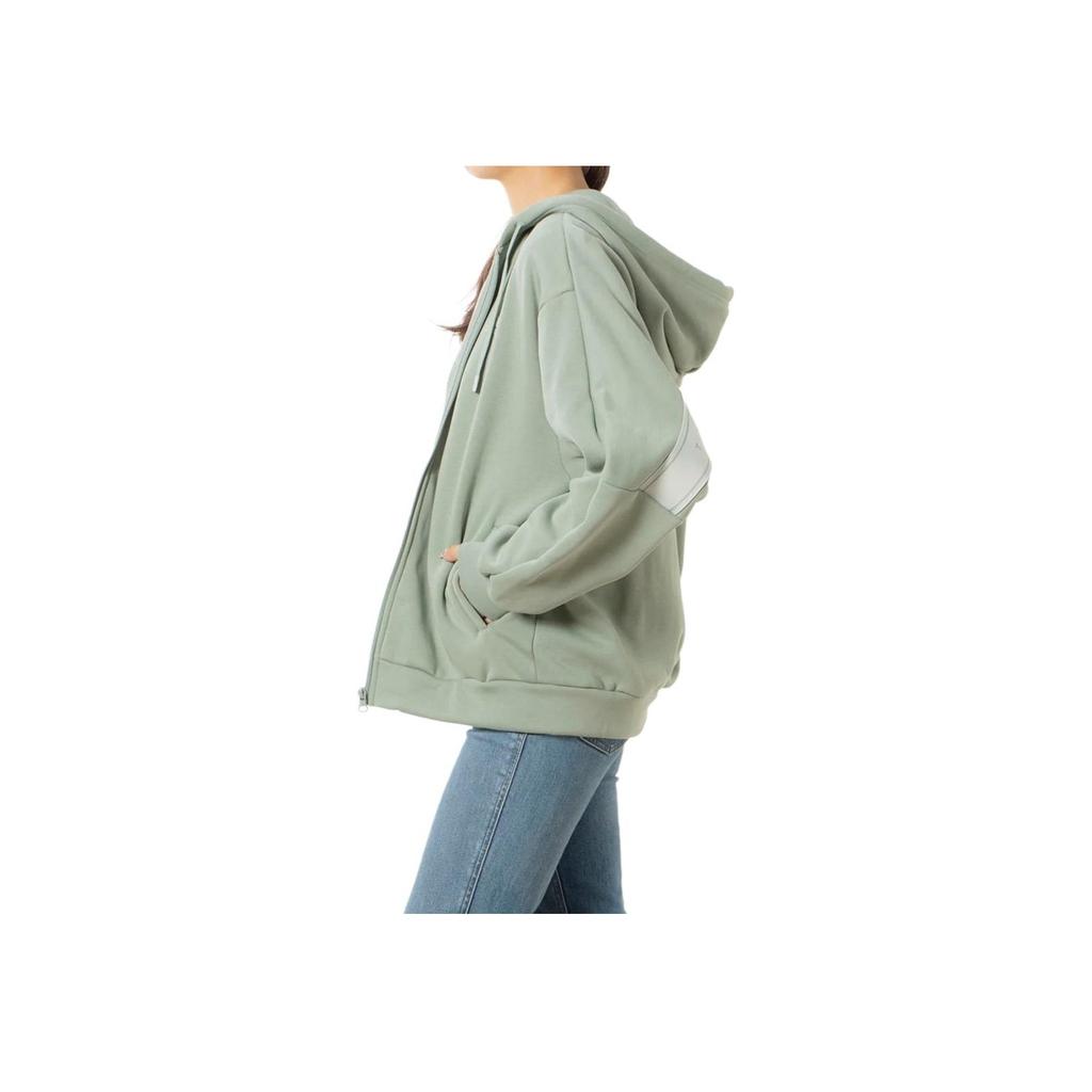 Adidas Loose Fit Zip-Up Hoodie With Drawstring Long Sleeve Jacket Women Jackets Matcha IK9894