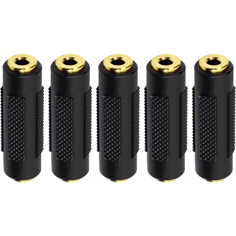 Mini Skater Black Audio Adapter 3.5mm Audio Coupler Female To Female Adapter Connectors for Speakers and Headphone Car(5Pcs)