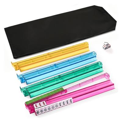 4Pcs Mahjong Rack with Pusher Heavy Duty Portable Multifunctional American Mah Jongg Tile Holder Push Ruler Mahjong