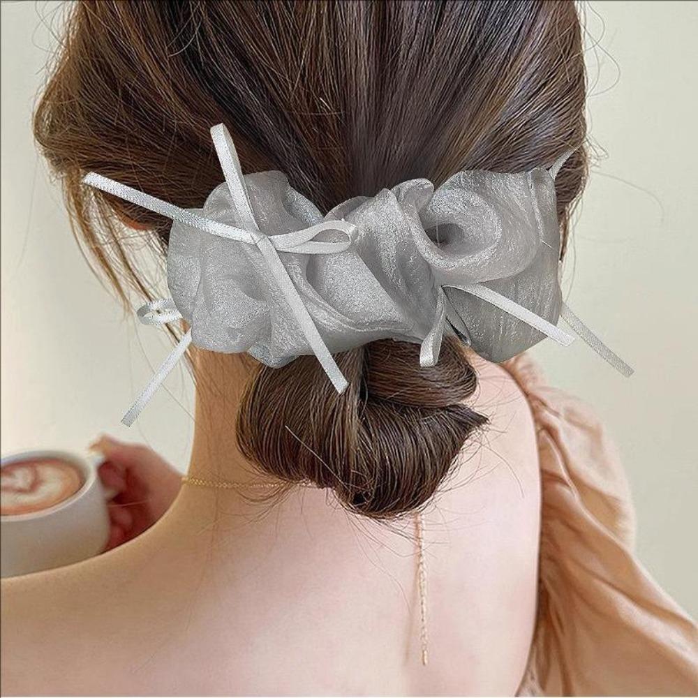 New Korean Simple Lace Mesh Hair Band for Women Sweet Bow Ribbon Rubber Band Headband Girls Daily Hair Accessories