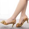 6cm Fish Mouth High Heel Sandals with Shallow Mouth with Large Size Round Toe High Heels Golden Rhinestone High Heels Summer Shoes