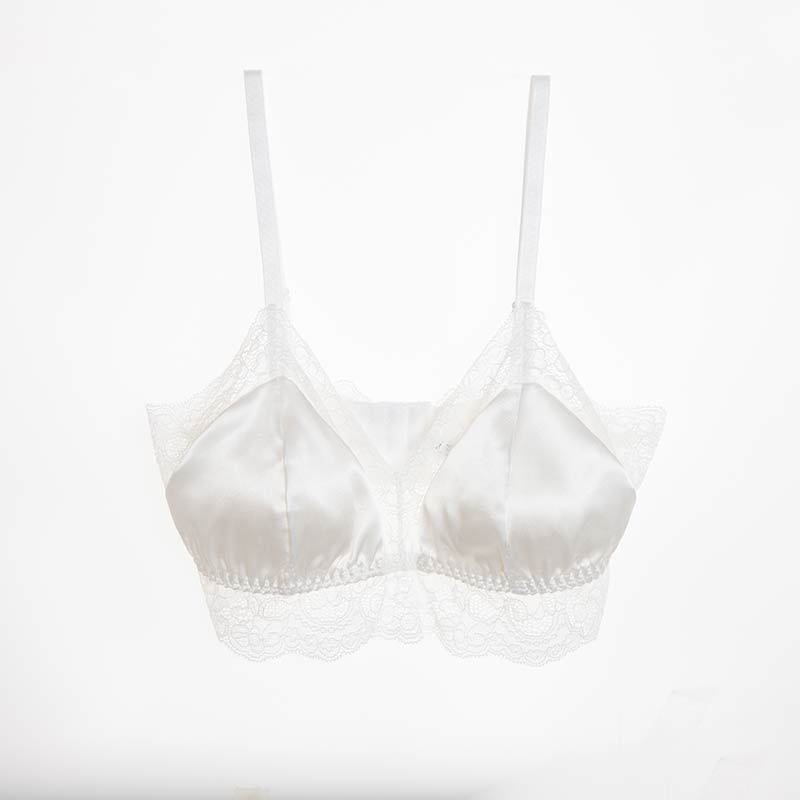 French silk rimless bra underwear mulberry silk sexy lace spring and summer thin padded S белый