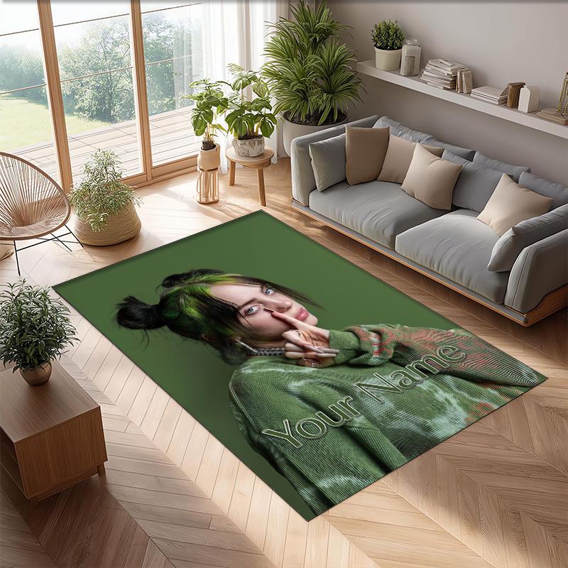 Tappeto in Velluto Cristallo Billie Eilish, Tappetino Antiscivolo Personalizzato con Testo Nome per Arredamento Casa Regalo