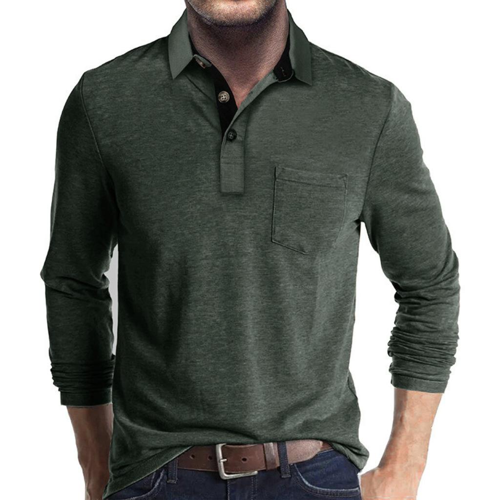 Spring Men's Long Sleeve Casual Tshirt Solid Lapel Button Up Pullover Tops Autumn Turn Down Collar Bottoming Polo Shirt