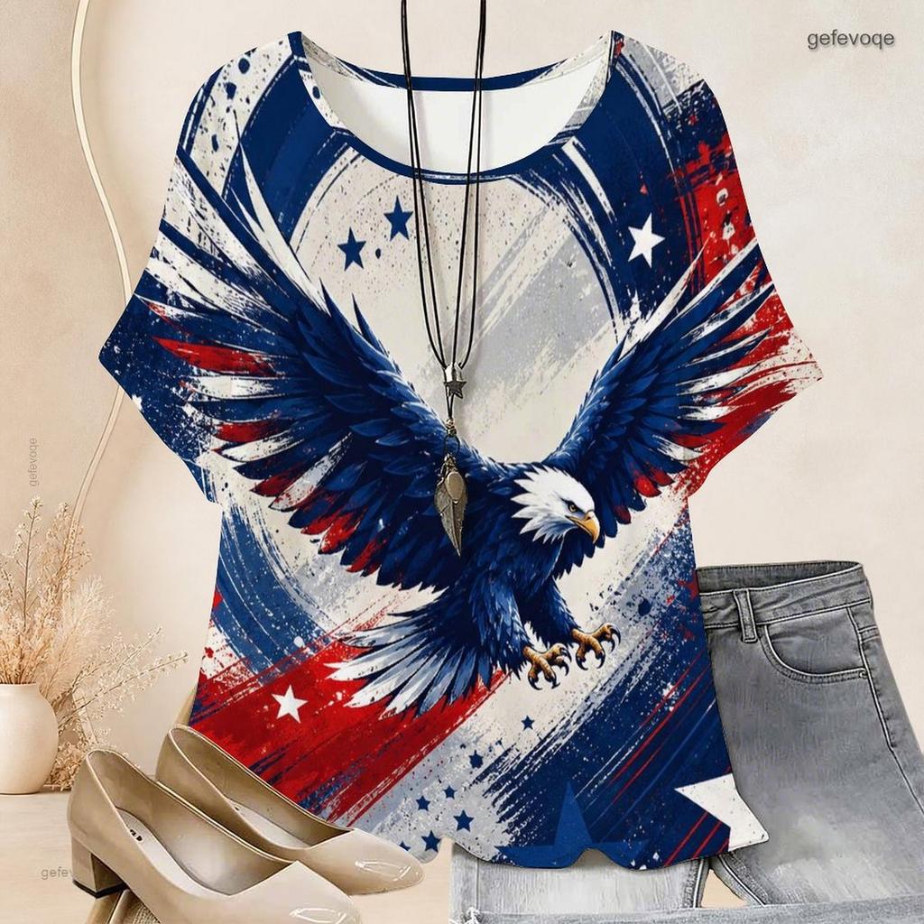 Women Plus Size Round Neck Batwing Short Sleeve Top Star Planet Cosmic Wave Print Loose Casual Tunic Blouse