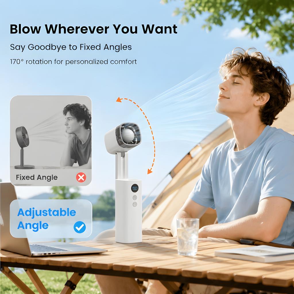 Handheld Folding Fan with LED Light 100 Speed Portable Rechargeable Mini Fan 3000mAh Type C Cooling Lamp Fan for Travel Outdoor