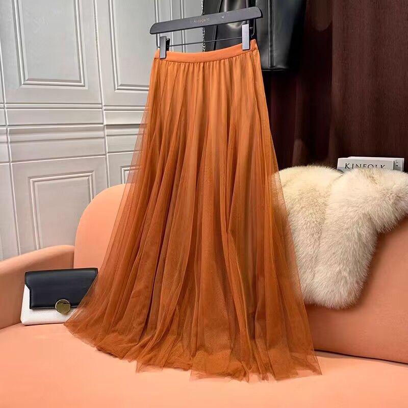 Damen Lila Mesh Midi Rock mit hoher Taille - 720° Schwung A-Linien Tüllrock für Square Dance und Fotoshootings