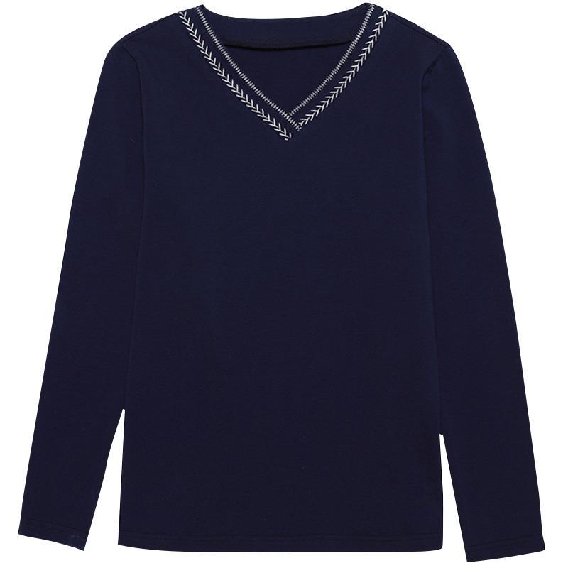 V-neck Long Sleeved T-shirt Women's Korean Version Loose Autumn and Winter Top Women's Versatile Solid Color Base Shirt Women