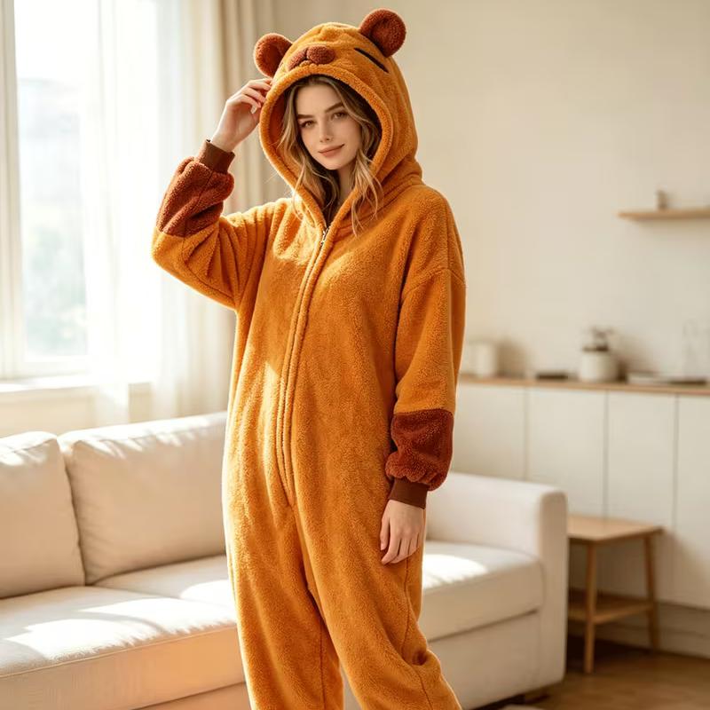 Unisex Onesie Capybara Kigurumi Adults Fleece Anime Pajamas Homewear Christmas Halloween Cosplay Costume Jumpsuit
