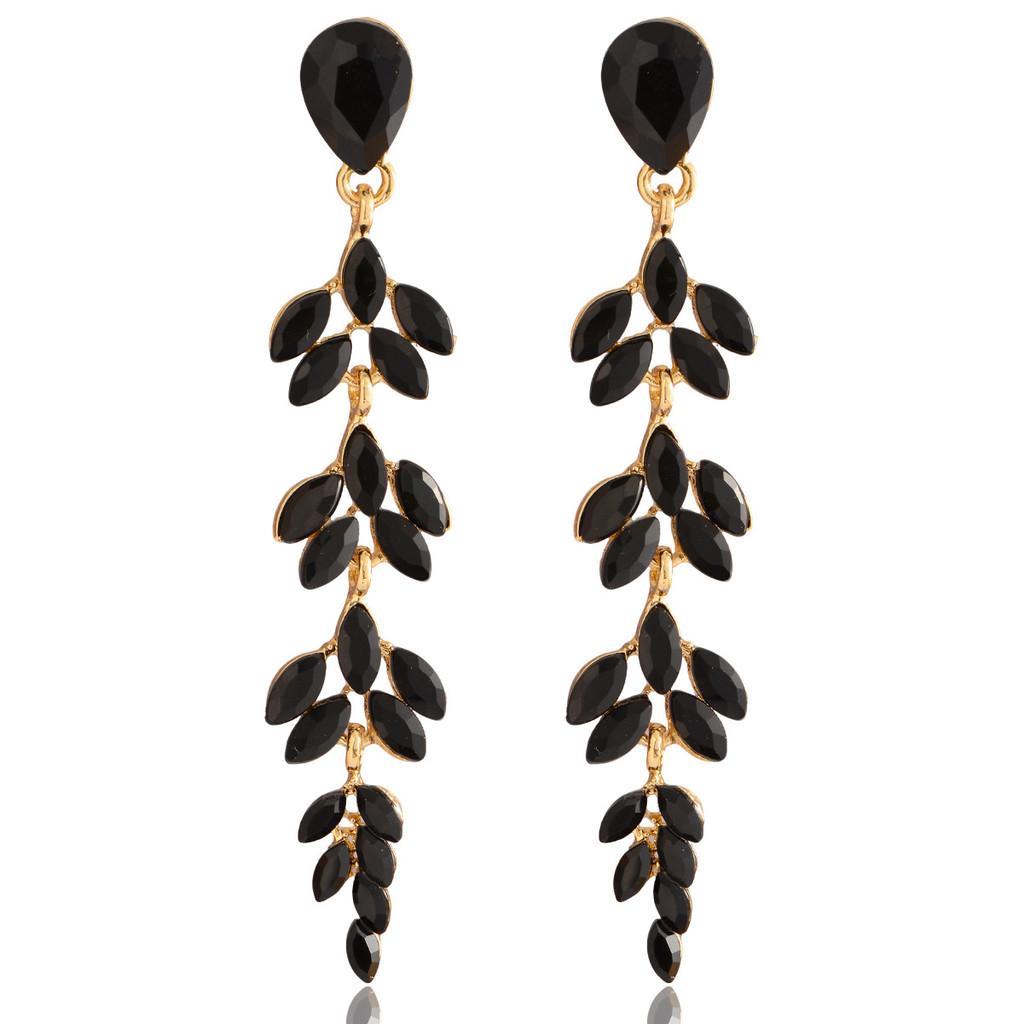 Fashion Gold Plated Leaf Drop Earrings For Women With Crystals Elegant Party Jewelry