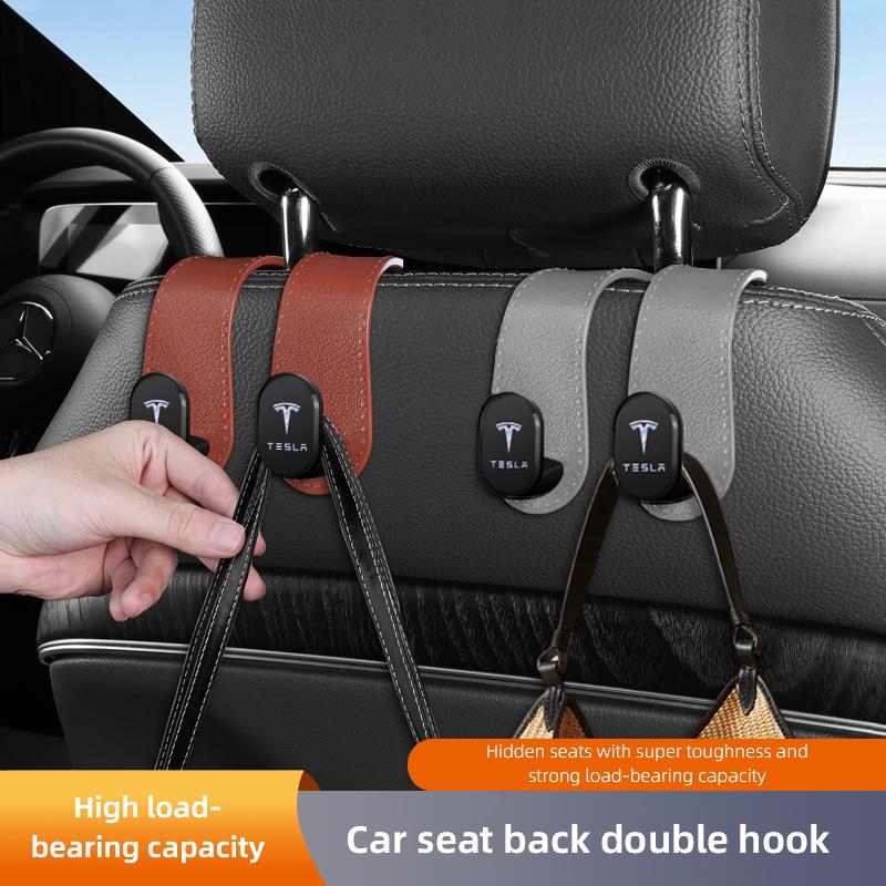 Car Headrest Hook Rear Seat Hanging Dual Hook Storage Accessories Sticker For Tesla Y X Model 3 S Juguete Bonina Highland Coil