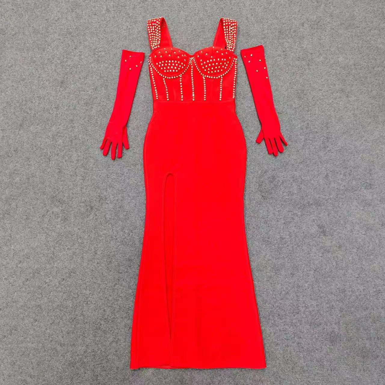 Elegant Strapless Slim-Fit Beaded Bandage Summer Dress for Women Medium