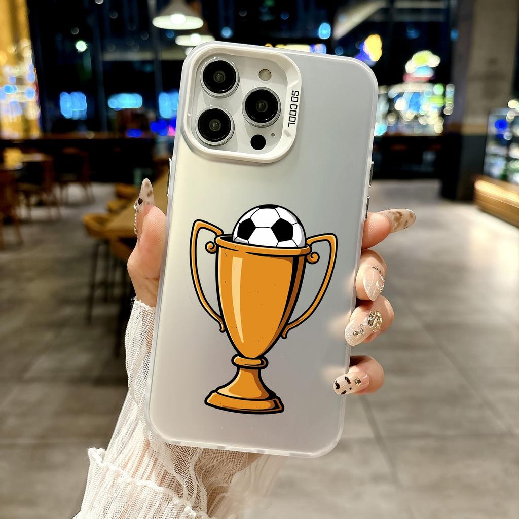 Farbige Handyhülle Für iPhone 17 16E 16 11 15 14 Pro MAX 12 13 MINI 7 8 Plus XR SE Versilberte IMD Hülle Fußball Liebe Champion