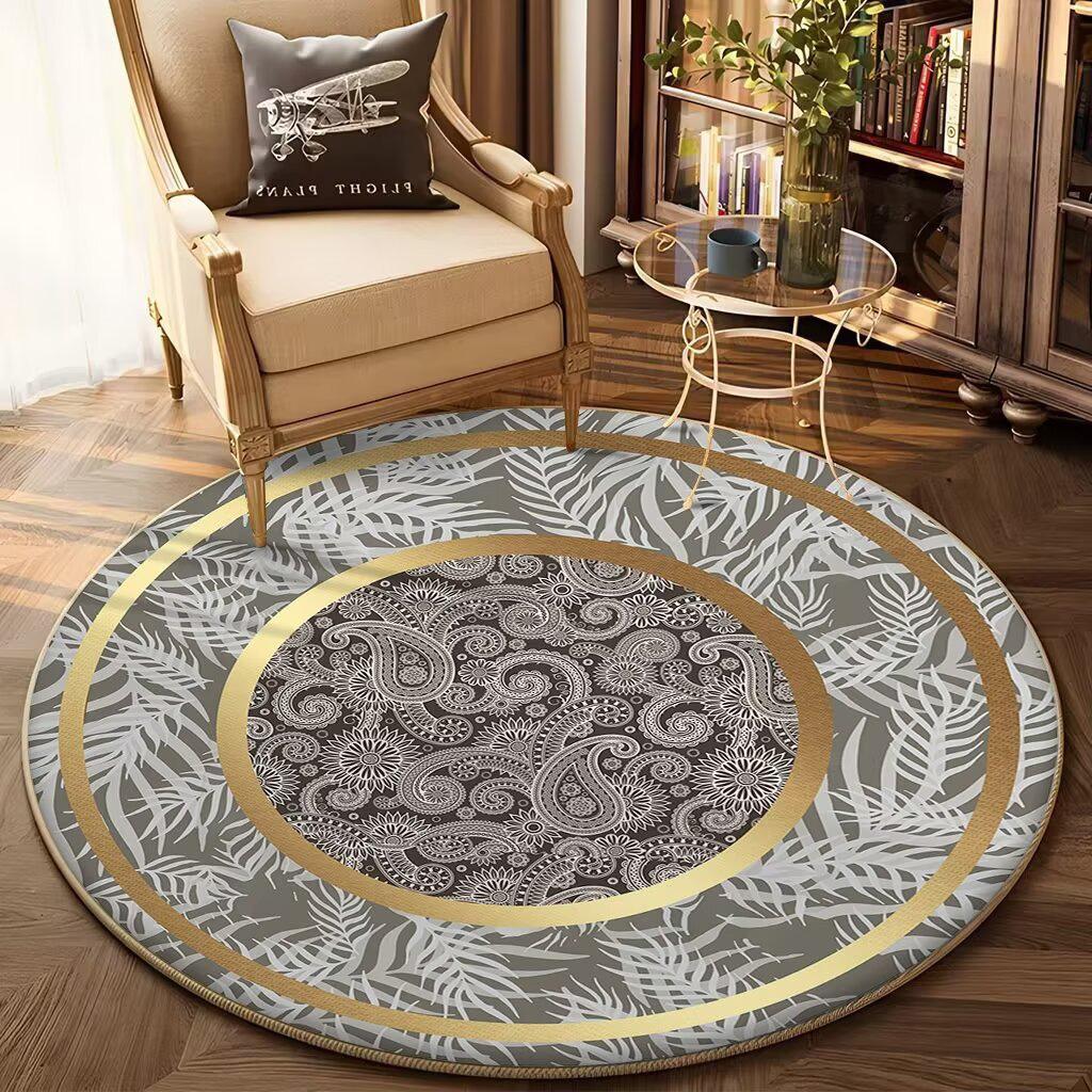 

European Golden Luxury Round Carpet Living Room Sofa Large Rugs Comfortable Bedside Non Slip Carpet in Bedroom Coffee Tables Mat 60cm 23.62 in