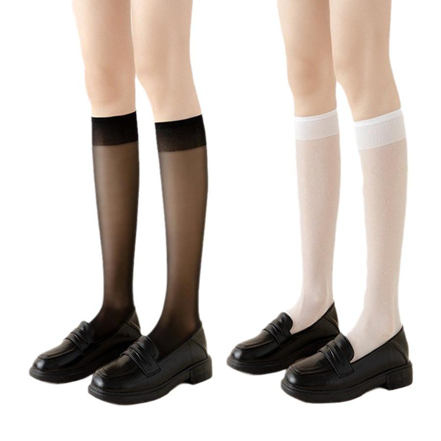 Ultra-Thin Summer Transparent Black Silk Calf Socks for Kids - Trendy, Slimming, and Versatile Style