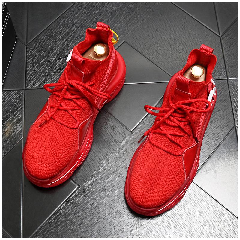 Autumn Men Sneakers Casual Fashion Breathable Increased Internal Platform Shoes Elastic Force Knit Street Trend Cool Board Shoes