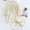 Forår og Sommer Bomuldspyjama Damer, Japansk Blomster Gaze Kimono Sæt 1 Farve, Hjemme Pyjamassæt