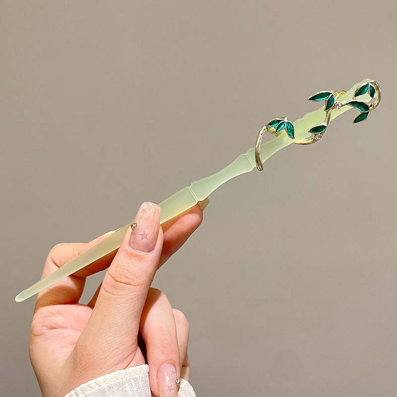 Vintage Imitation Jade Bamboo Leaf Hair Stick Hairpin Headwear New Chinese Style Female Acrylic Hair Clasp Hair Accessories