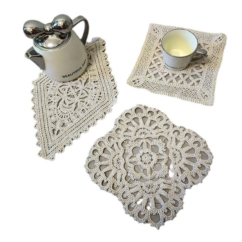 Vintage lace table mat three-dimensional hollow embroidery coaster shooting decoration props absorbent soft cotton home fabric