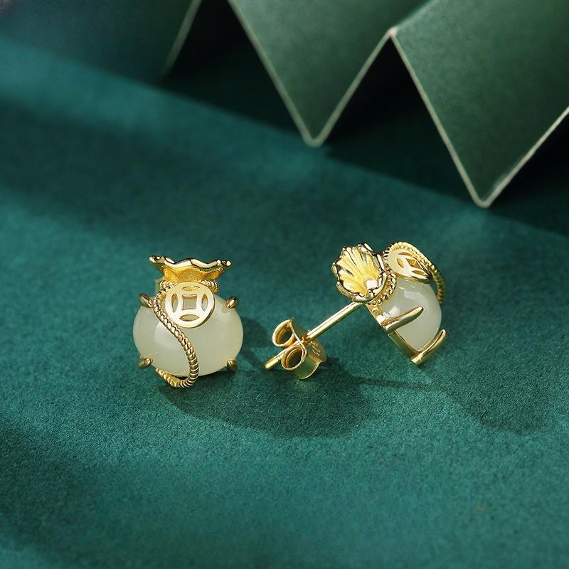 

1PC Guochao натуральный Хотан нефрит серьги женские серьги ретро нефрит серьги кастомизация