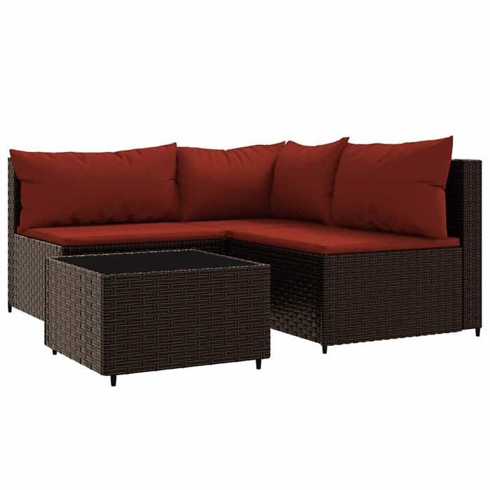 VidaXL Garden Lounge Set 4 Pcs with Cushions Brown Wicker 319813
