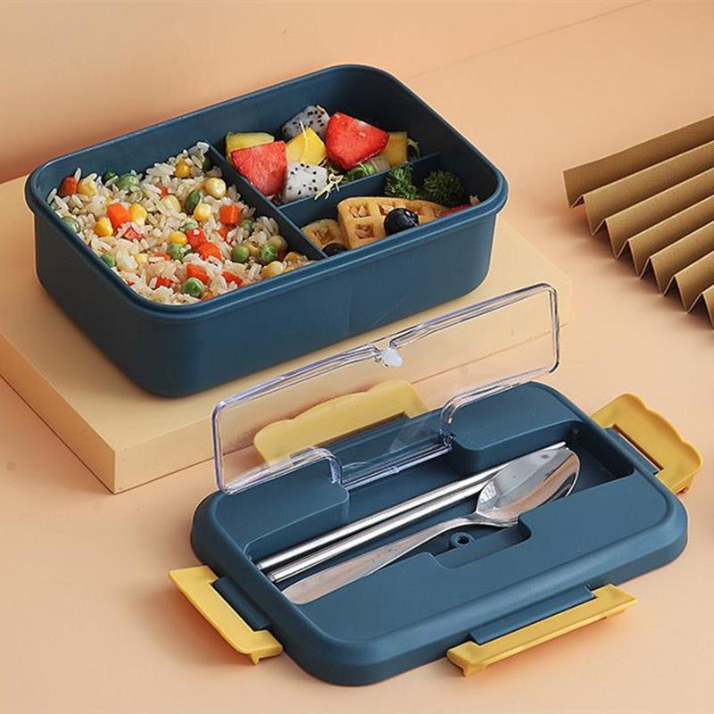 Hot Lunch Box with Spoon Chopsticks Wheat Straw Dinnerware Food Storage Container Children Kid School Office Microwave Bento Box